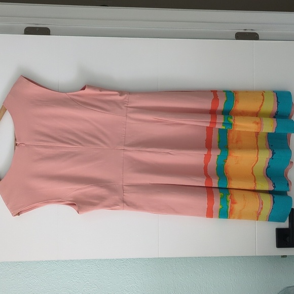 Anthropology Tracy Reece Watercolor Fit Flare Colorful V Neck Sleeveless Dress - Picture 7 of 7